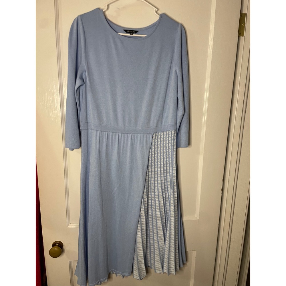 MISOOK Women's‎ Blue Knit Pleated Midi Dress Size M Mother of the Bride Formal